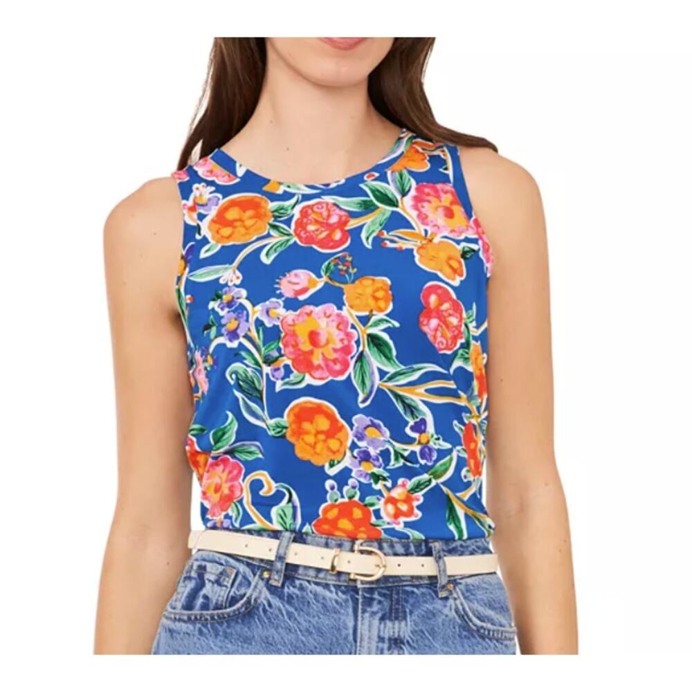 Vince Camuto Womens Floral Crewneck Split Back Keyhole Tank Top XL Sleeveless - Picture 9 of 9